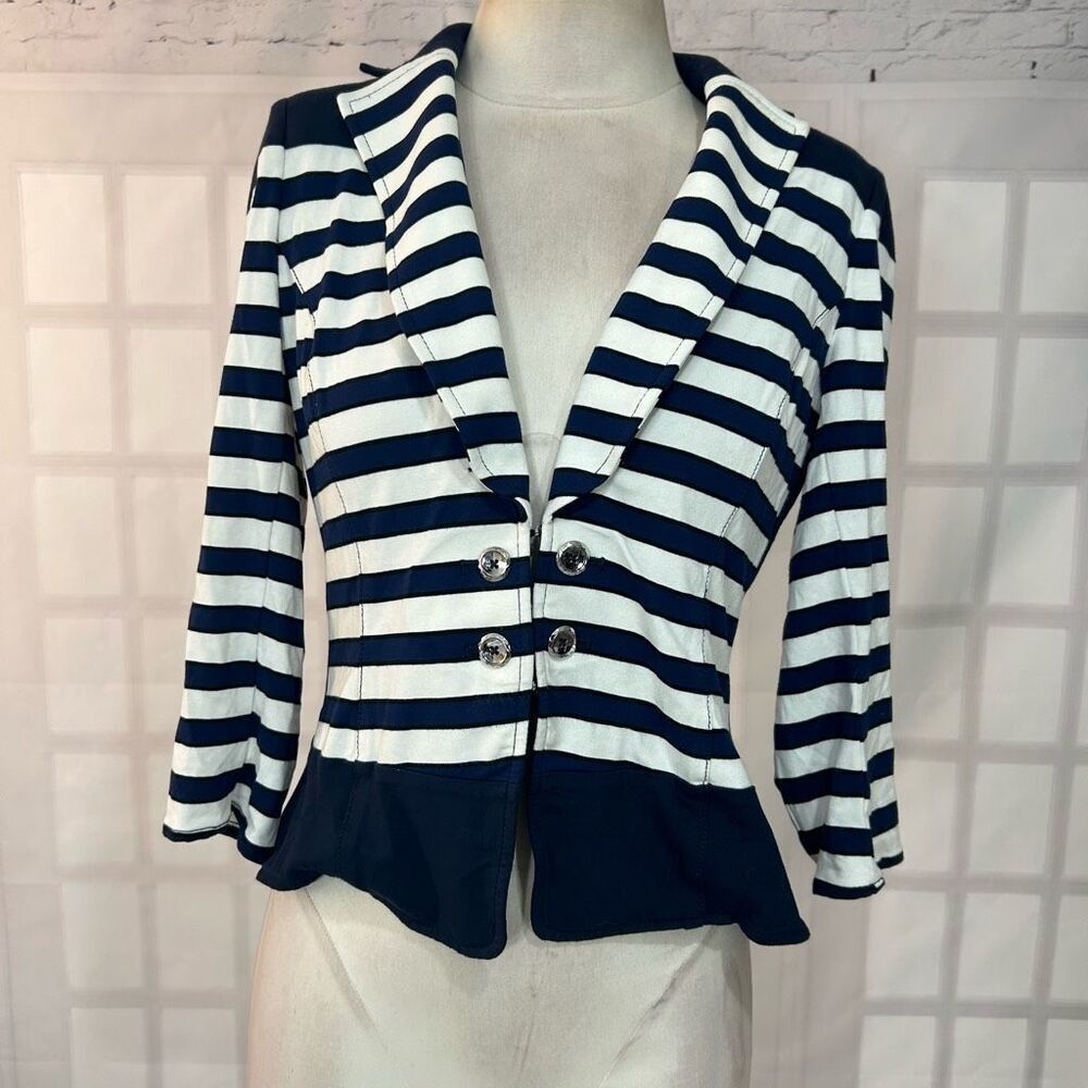 White House Black Market Navy Blue and White Blazer Jacket Size 8